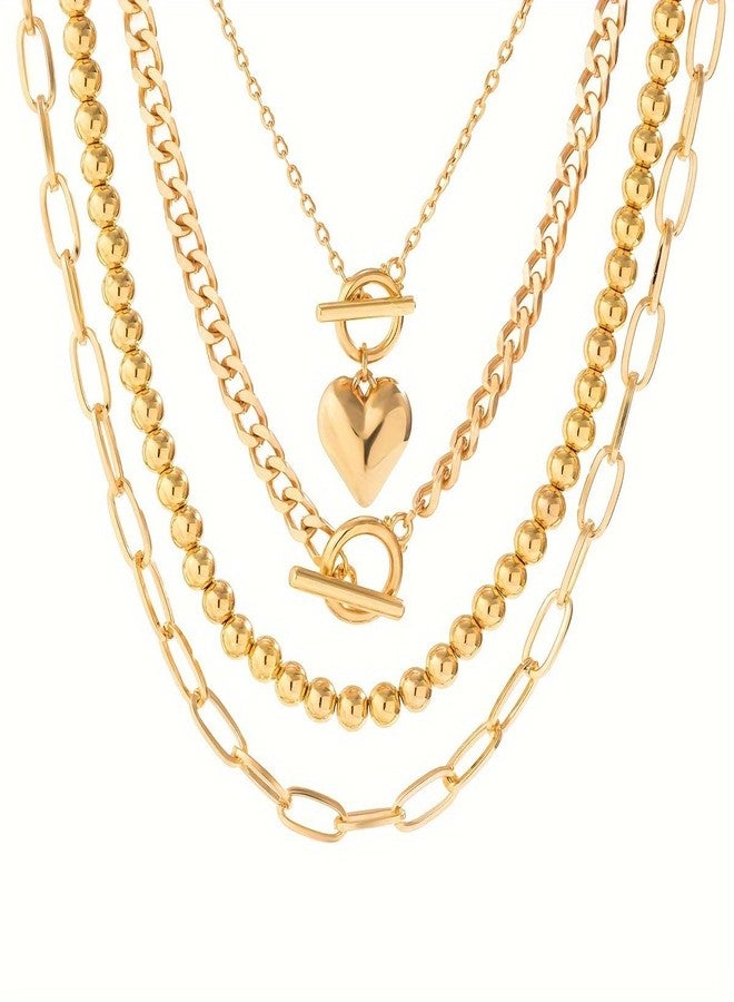 Eason1874 Gold Layered Necklaces for Women Chunky Choker necklace with Trendy Retro Coin Layered Cuban Paperclip Snake Chain Necklace (Gold heart) - Image 5